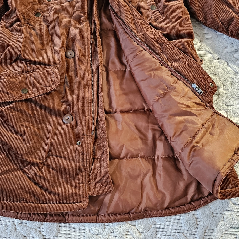 American Eagle Parka Brown Corduroy Puffer Winter Jacket - Picture 11 of 15